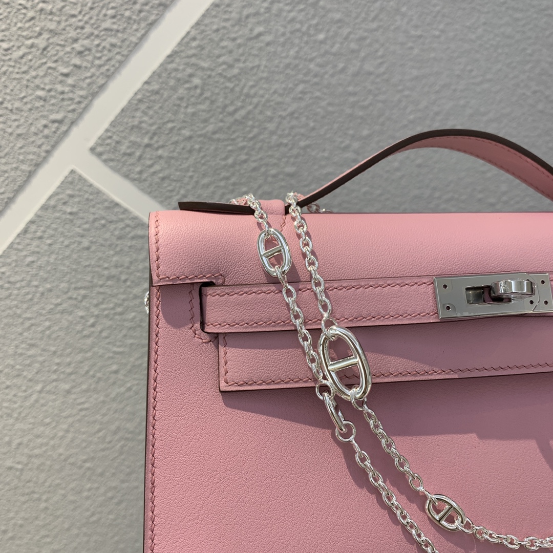 에르메스 미니 켈리백22 핑크 은장 스위프트